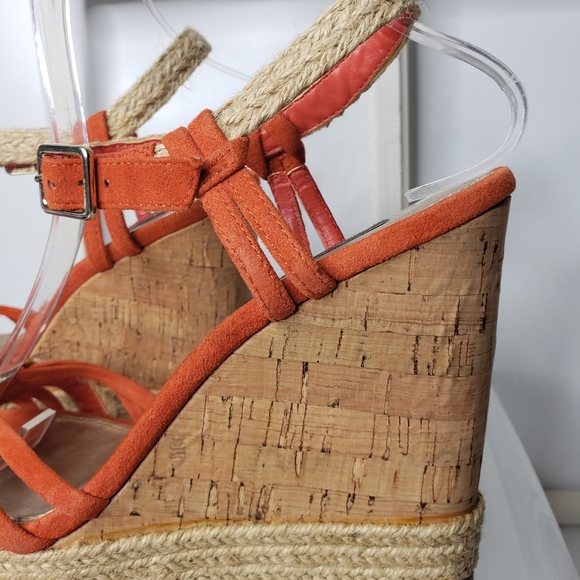 White House Black Market Jupiter Terra Cotta Suede Strappy Wedge Espadrilles 7 - Picture 9 of 10